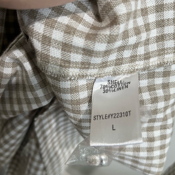 TUCKERNUCK POMANDER PLACE GINGHAM TAUPE WHITE SCARLETT LINEN COTTON BLOUSE - Picture 14 of 16